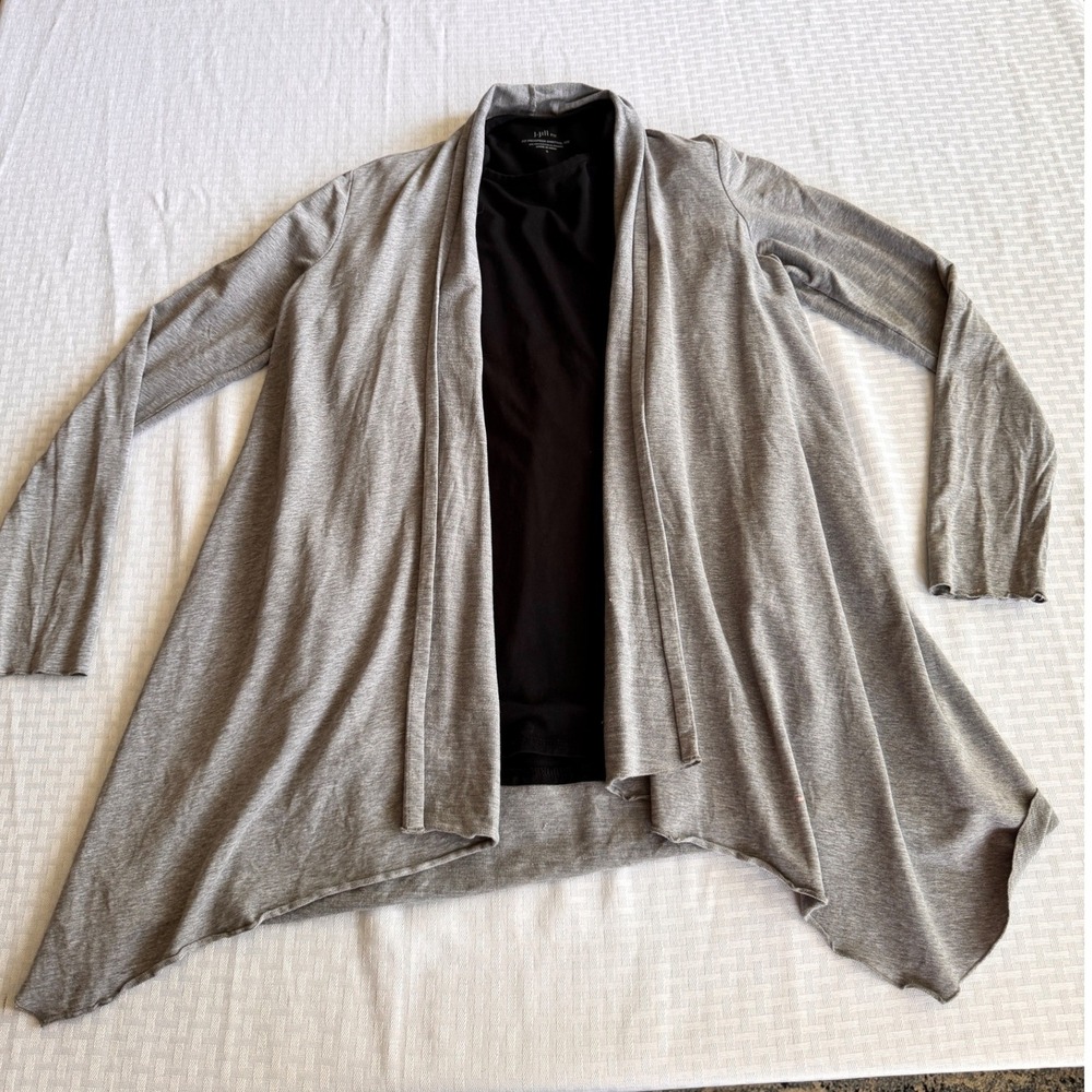 Pure J. Jill Cardigan and Fit Shirttail Tee Set Gray Black Small Pima Cotton
